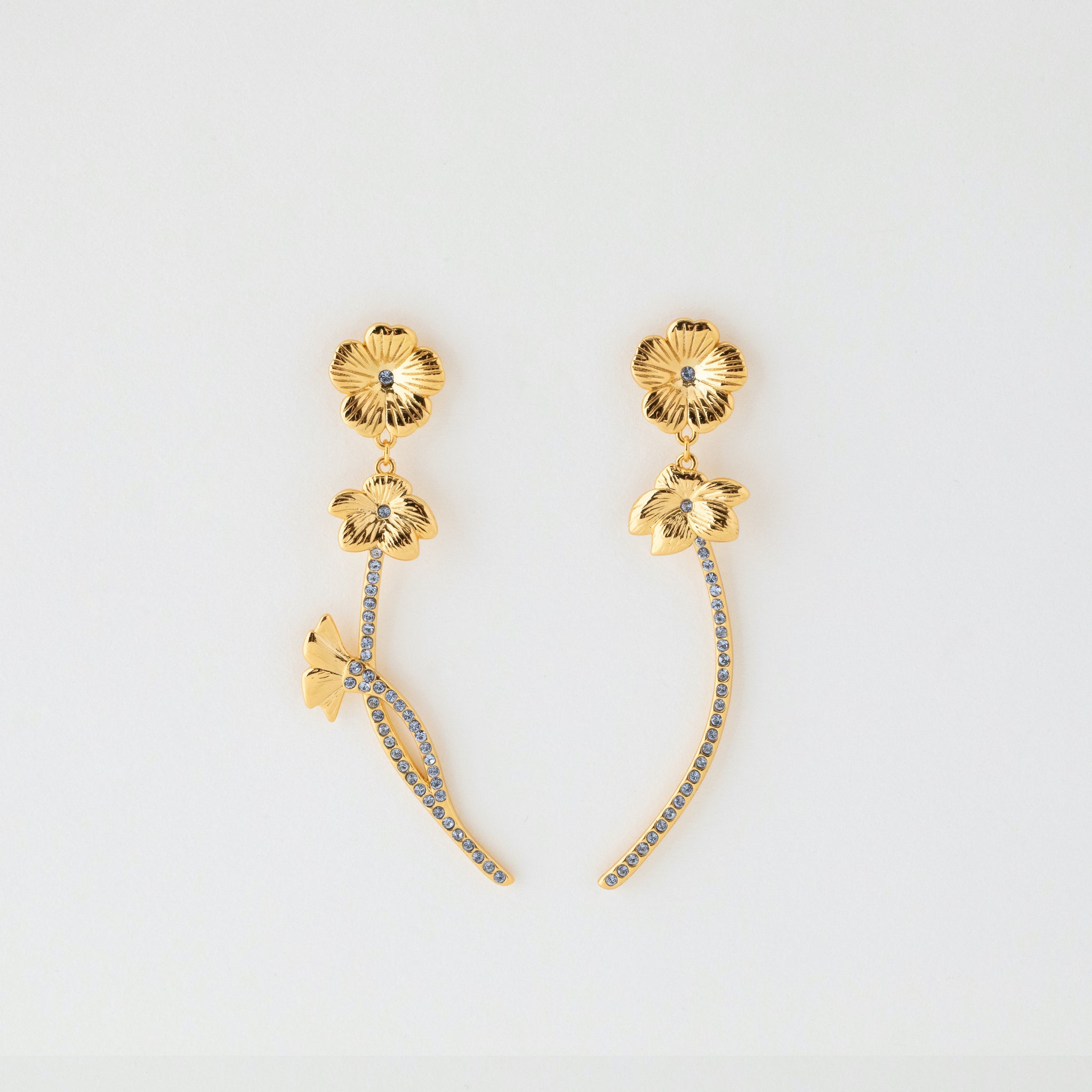 SWAROVSKI LONG FLOWER EARRINGS K18 GOLD